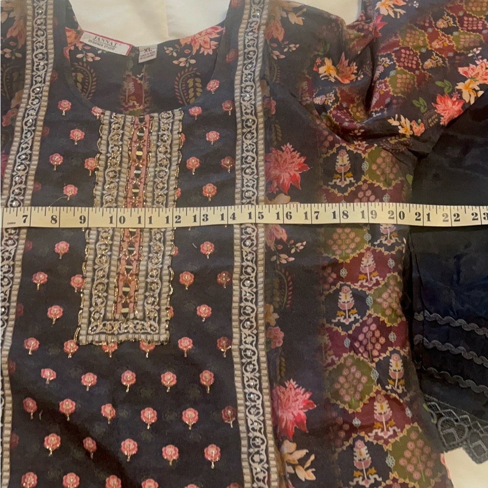Embroidered Black Floral Tunic Top